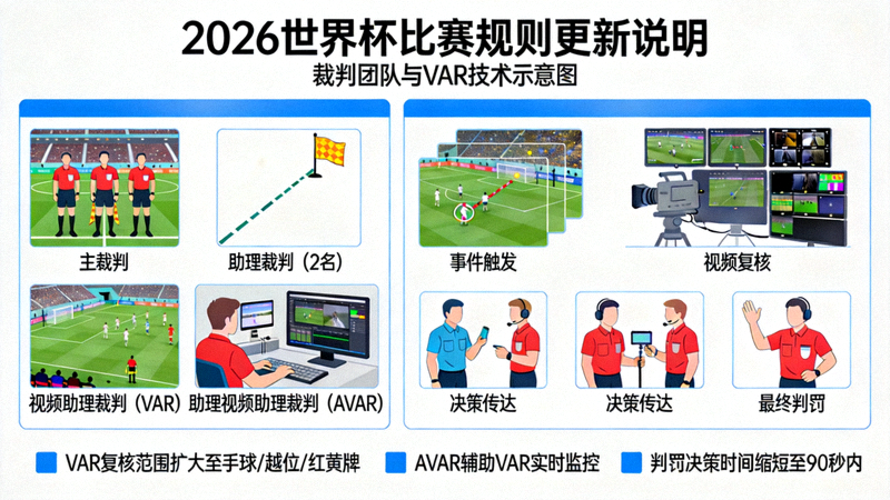 2026世界杯比赛规则更新说明，裁判团队与VAR技术示意图